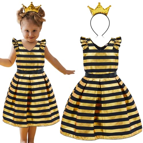 Suhine 4 Pcs Halloween Girl Costume for Toddlers Bee Themed Costume for Girls Princess Dress up Glitter Striped Dresses (Medium)