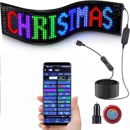 Rupse Programmable LED Sign, 15''x4'' Huge Flexible Scrolling Bright Advertising LED Signs, USB 5V LED Signs for Business Car Shop, Bluetooth APP Custom Text Animation Pattern Matrix Panel LED Ticker