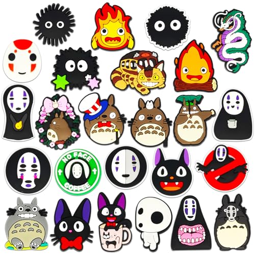 25Pcs Anime Shoe Charms for Croc Bubble Slides Sandals Clogs, Japanese Cartoon Shoe Decorations for Women Men Adult Girls