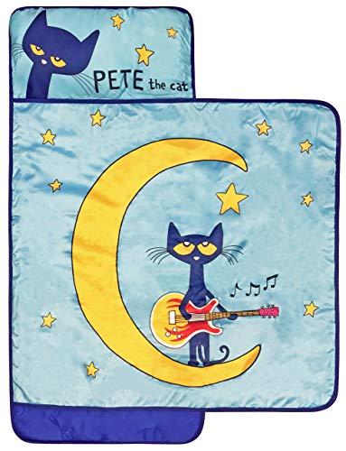 Jay Franco Pete The Cat Night Music Nap Mat - Built-in Pillow and Blanket - Super Soft Microfiber Kids'/Toddler/Children's Bedding, Ages 3-5