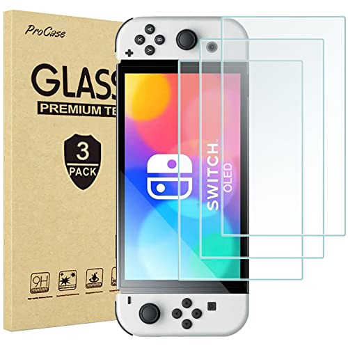 ProCase Screen Protector Compatible with Nintendo Switch OLED 3 Pack, Tempered Glass Screen Film Guard Rounded Edge Real Glass Screen Protector for Nintendo Switch Oled 2021