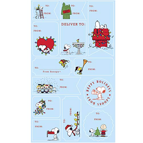 Graphique Peanuts Gift Labels | 52 Self-Adhesive Christmas Stickers | 13 Designs with Red Foil Accents | to and from Names | for Holiday Wrapping Paper & Gift Bags
