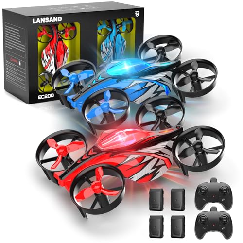 LANSAND 2Pack Mini Drones for Kids,Beginners,Adults, Small RC Drone Quadcopter with 2-In-1 Race and Fly Mode,LED Light,Altitude Hold,3D Flip,4 Batteries,Stress Relief for Adult,Toy Gift for Boys Girls