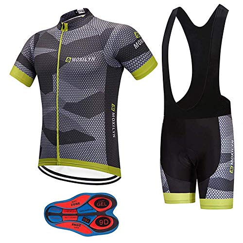 MOXILYN Men's Quick-Dry Cycling Jersey Set Road Bike Bicycle Shirt + Bib Shorts with 9D Gel Padded MTB Riding Clothing kit