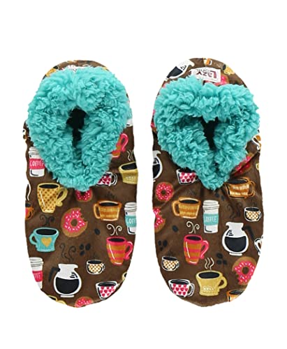 Lazy One Fuzzy Feet Slippers for Women, Cute Fleece-Lined House Slippers, Coffee, Latte Sleep, Donut, Non-Skid