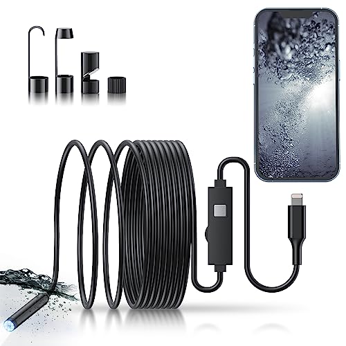 Endoscope Camera with Light - Borescope Inspection Snake Camera, 1920P HD Bore Scope with 8 Lights, Waterproof 16.4FT Semi-Rigid Cord for Pipe Inspection, Industrial Endoscope for iPhone (Single Line)