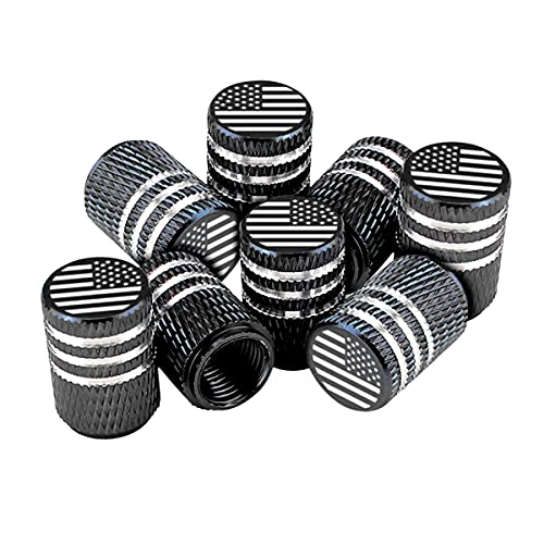 American Flag Tire Valve Stem Caps, 8 Pcs Anti-Theft Premium Metal Rubber Seal Tire Valve Caps, Universal Fit for Cars, SUVs, Bike and Bicycle, Trucks, Motorcycles (Black)