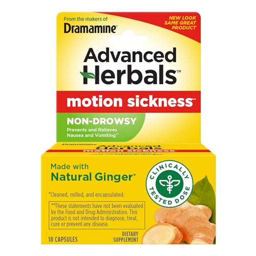 Dramamine Non-Drowsy, Motion Sickness Relief, Made with Natural Ginger, 18 Count