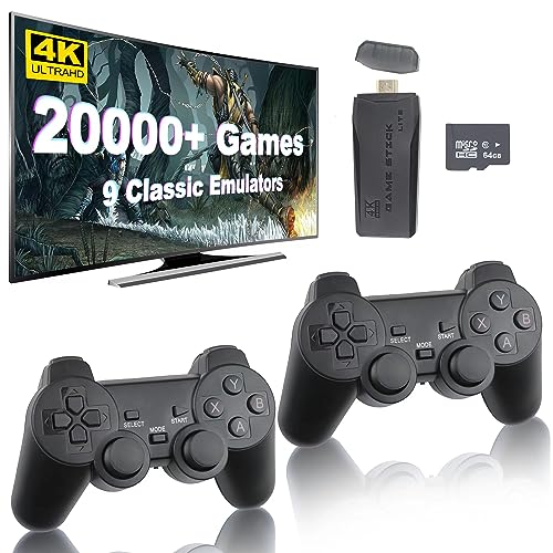 Retro Game Stick - Revisit Classic Games with Built-in 9 Emulators, 20,000+ Games, 4K HDMI Output, and 2.4GHz Wireless Controller for TV Plug and Play (64 G)