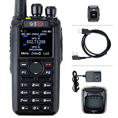 BTECH DMR-6X2 PRO DMR & Analog Dual Band Two-Way Radio – 7W VHF/UHF (136-174MHz & 400-480MHz) Bluetooth, AES256 & ARC4 Encryption, GPS, Talker Alias, APRS, Roaming, Voice Recording, with Accessory Kit