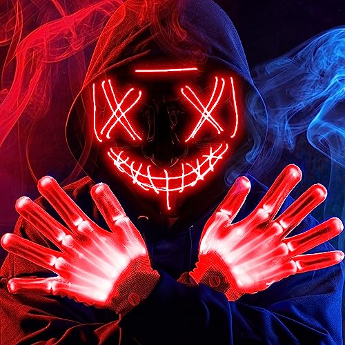 JOYIN Halloween Led Mask Light Up Scary Mask and Gloves for Cosplay Costume (Red)