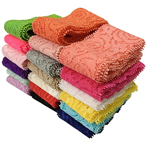 Gnognauq 19 Colors Tulle Elastic Stretch Lace Trim Floral Pattern Lace Ribbon for Garment,Crafts and Gift Wrapping (1.57 inches Wide, 19 Yards)