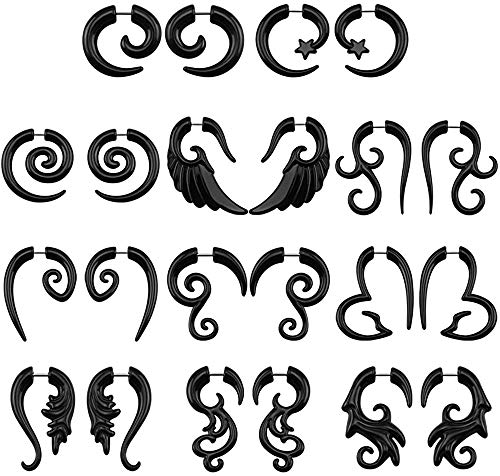 ZS 16g Graceful Tribal Spiral Fake Gauges Acrylic Ear Tapers Fake Plugs Horn Stud Earrings (11 Pairs Mixed-Styles)