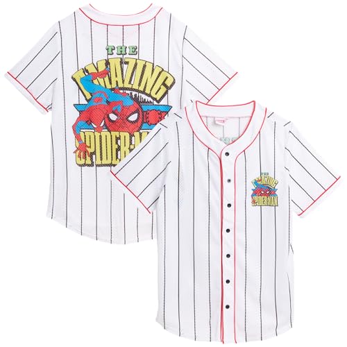 Marvel Unisex Avengers Baseball Jersey - Novelty Fashion Spider-Man Vintage Shirt - Lightweight Jersey Top for Men and Women (S-4XL), Size Large, Spider-Man Pinstripes