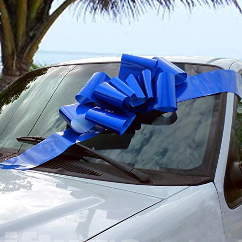 Big Royal Blue Car Bow - 25' Wide, Fully Assembled, Large Ribbon Gift Decoration, 4th of July, Police Support, Birthday, Graduation, Store Front Display, President's Day, Easter, Memorial Day