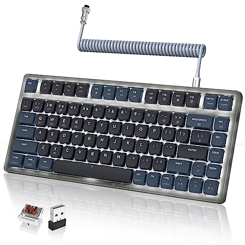 A.JAZZ AK832 Wireless Mechanical Gaming Keyboard 75% Low Profile Gasket with 2.4Ghz/Bluetooth 5.0/Type-c Wired Coiled Cable White Backlight NKRO TKL for Win Mac Gamer Typist (Star Night/Brown Switch)