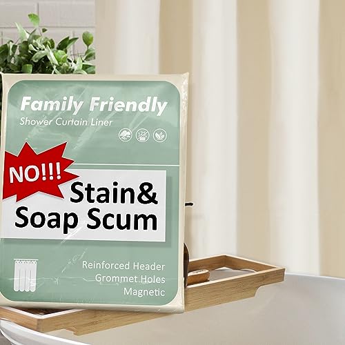 Barossa Design Beige Shower Curtain Liner - Premium PEVA, BPA & PVC Free, No Chemical Smell, Lightweight Standard Size Shower Curtain with 3 Magnets, Metal Grommets - Beige