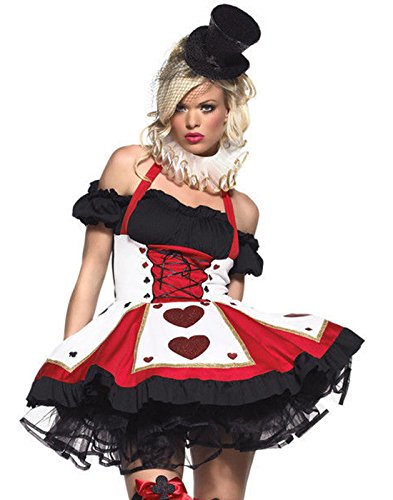 Leg Avenue 2 Piece Pretty Playing Card Dress and Neckpiece Set-Sexy Queen of Hearts Halloween Costume for Women, Red/Black, Small/Medium