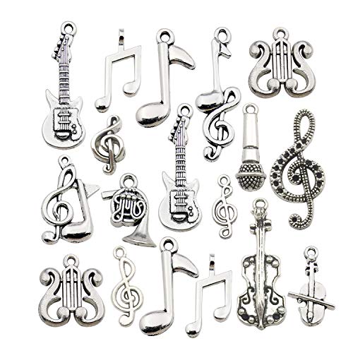 Youdiyla 70pcs Musical Symbol Charms Collection, BULK Music Notes Elements Guitar Violin Microphon Tape Horn Charms Metal Pendant Craft Supplies Findings for Jewelry Making-Silver HM211