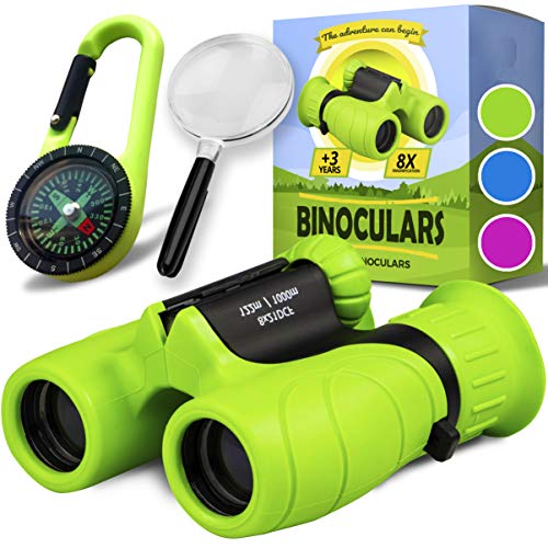 Promora Binoculars for Kids, Set with Magnifying Glass & Compass Purple - Perfect Toy for Little Boys and Girls, Kids Binoculars for 3-12 Years Boys and Girls Present for Toddler