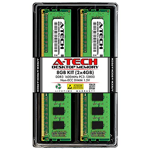 A-Tech 8GB Kit (2x4GB) RAM for ASUS B150 PRO GAMING D3, B150M-A D3, B85M-D PLUS, Bb, CM1745, H81M2, H81-PLUS, P8B75-M, P8Z77-I DELUXE/WD | DDR3 1600MHz PC3-12800 DIMM 1.5V Non-ECC UDIMM Memory Upgrade