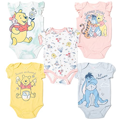 Disney Tigger Winnie the Pooh Eeyore Newborn Baby Girls 5 Pack Cuddly Bodysuits Multi 0-3 Months