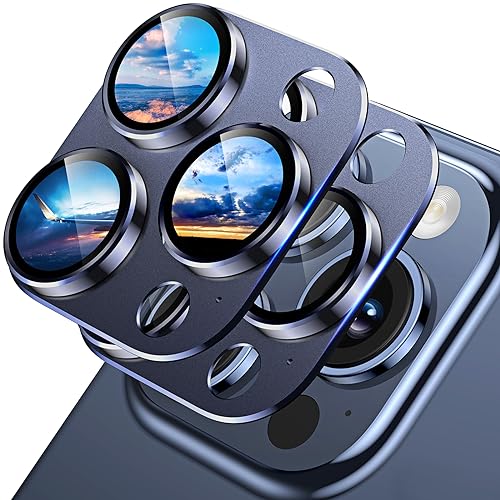 TAURI 2 Pack for iPhone 15 Pro/iPhone 15 Pro Max Camera Lens Protector, [Strong Adhesion] [Scratch Resistant] Aluminum Alloy & Sapphire Glass Material, Easy to Install Ultra thin - Blue Titanium