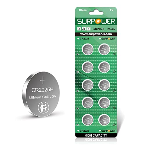 【5-Year Warranty】SURPOWER CR2025 3V Lithium Battery for Key Fob 2025-10 Pack