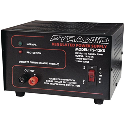 Universal Compact Bench Power Supply - 10 Amp Linear Regulated Home Lab Benchtop AC-to-DC 12V Converter w/ 13.8 Volt DC 115V AC 250 Watt Input, Screw Type Terminals, Cooling Fan, LED - Pyramid PS12KX