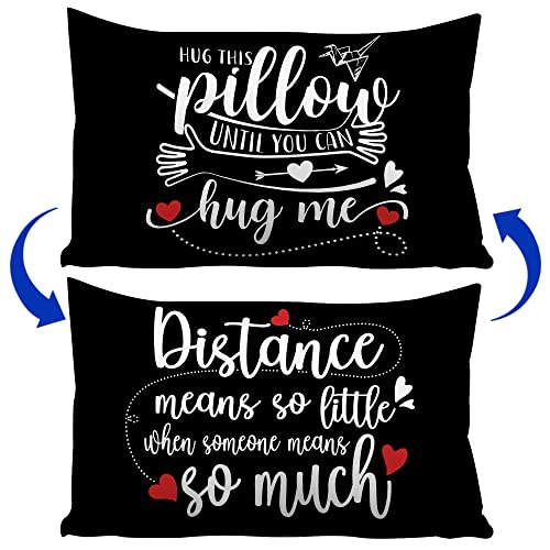 Long Distance Relationship Gifts, Hug This Pillow Until You Can Hug Me Pillow Cover 20x12 Inch Two Sided Printing, I Love You Gifts for Him Her, Romantic Valentines Day Gifts for Boyfriend Girlfriend