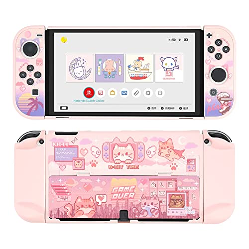 GeekShare Protective Case Slim Cover Case Compatible with Nintendo Switch OLED and Joy-Con - Shock-Absorption and Anti-Scratch -- Pixel Cat