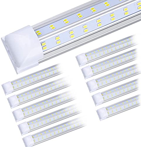 (10-Pack) 8ft LED Shop Light Fixture, 100W 18800LM 6000K, Cold White, V Shape, Clear Cover, Hight Output, Linkable Shop Lights, T8 LED Tube Lights, LED Shop Lights for Garage 8 Foot with Plug