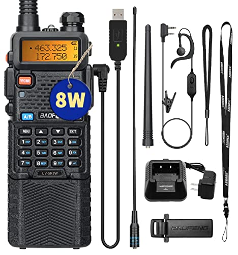 BAOFENG UV-5R 8W Ham Radio High Power Dual Band Portable Two Way Radio Long Range Rechargeable Handheld Radio (Black-1Pack)