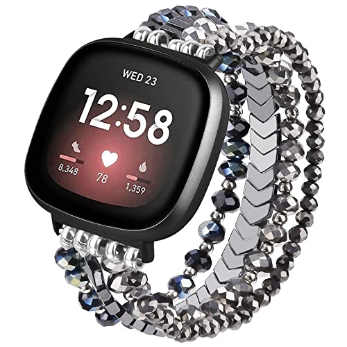 MOFREE Beaded Bracelet Compatible with Fitbit Versa 4/Versa 3 Bands/Fitbit Sense 2/Sense Bands for Women Girls, Handmade Fashion Elastic Beadeds Arrows Strap Replacement for Fitbit Versa 4/Versa