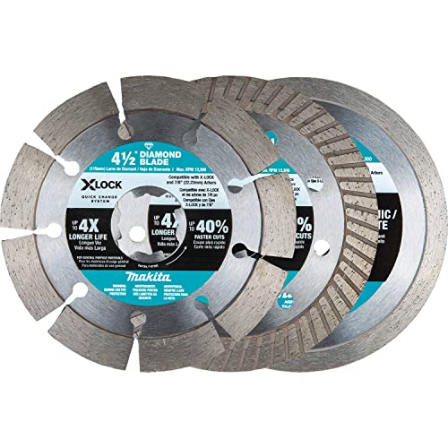 Makita E-12647 X-Lock 4-1/2' Diamond Blade Variety Pack for Masonry Cutting, 3/pc