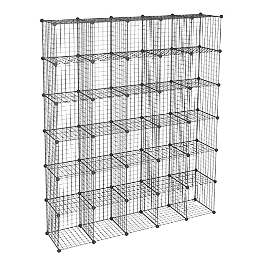 KOUSI DIY Wire Cube Storage, Modular Metal Shelf, Cubby Shelving, Stackable Grid Organizer, 30 Cube, Black
