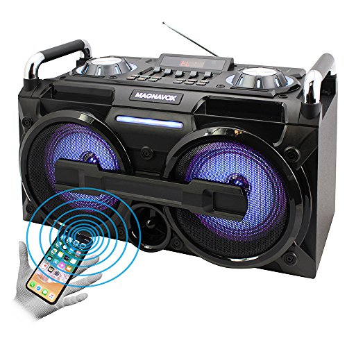 Magnavox MM438 Portable Micro Music System with Color Changing Lights FM Radio and Bluetooth Wireless Technology, USB, AUX , Micro SD Card Slot, 2 Microphone Inputs and Echo Controls, Bass Control