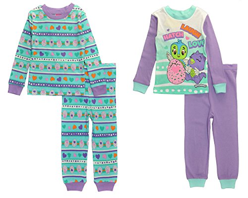 Hatchimals Girls' Character's 4-Pc Pajama Sleep Set, Purple/Blue, 4