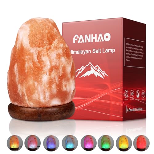 FANHAO USB Himalayan Salt Lamp with 7 Colors Changing, Natural Crystal Salt Light Glow Hand Crafted Night Light for Lighting, Decoration and Gift