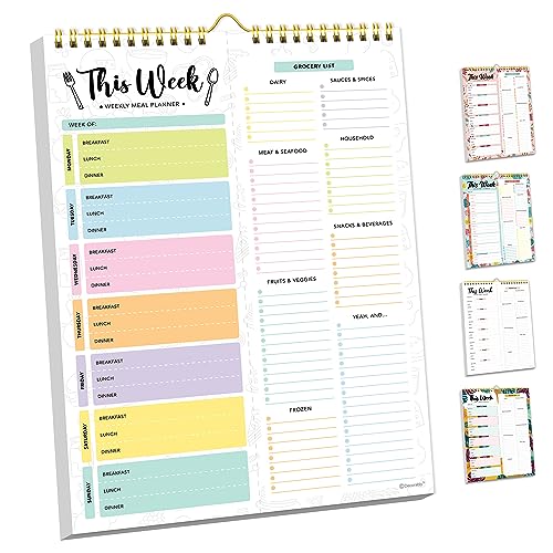 8.5x11” Weekly Meal Planning Notepad, 52 Sheets of Weekly Meal Planner and Grocery List Notepad, Menu Planner and Grocery List, Magnetic Meal Planner Magnetic, Meal Planning Pad, Weekly Food Planner