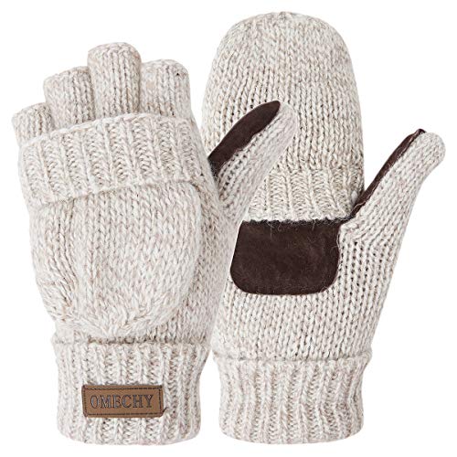 OMECHY Winter Knitted Fingerless Wool Gloves Thermal Insulation Warm Convertible Mittens Flap Cover for Men Women