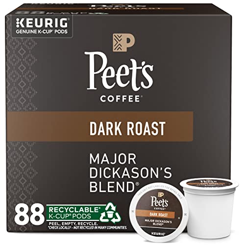 Peet's Coffee, Dark Roast K-Cup Pods for Keurig Brewers - Major Dickason's Blend 88 Count (4 Boxes of 22)