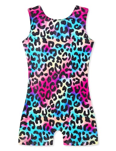 Domusgo Leotard for Girls Gymnastics Size 5-6 Years Old Glitter Colorful Cheetah Biketards with Shorts