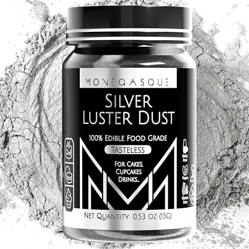 MONÉGASQUE Silver Edible Glitter for Cocktails & Desserts 15g – Mother Day Gift Ideas – Silver Edible Glitter for Drinks – No Gluten or Dairy – Silver Luster Dust Edible for Cakes, Drink Glitter