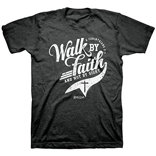 Kerusso Adult T-Shirt - Walk by Faith MD Christian T-Shirt,Black Heather,Medium