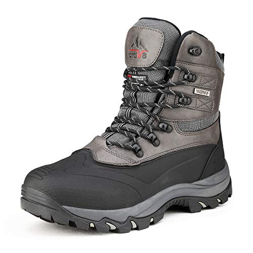 NORTIV 8 Men's Insulated Waterproof Construction Rubber Sole Winter Snow Boots 2160443 Black Grey Size 12 M US