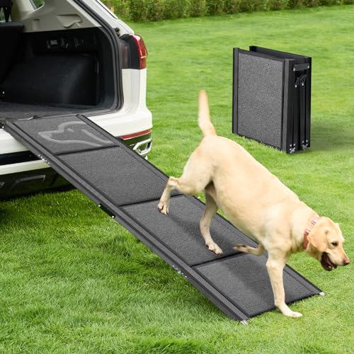 PetThem Dog Car Ramp Folding for Medium & Large Dogs, Portable Pet Stair Ramp with Non-Slip Rug Surface, 63' Long & 17' Extra Wide Dog Steps for Large Dogs Up to 250LBS Enter a Car, SUV & Truck