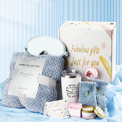 Mikimoony Care Package for Women Relaxing Spa, Birthday Baskets,Get Well Soon Gifts,Warm & Relaxing Sympathy Blanket,Candle,Tumbler,Socks,8-Piece for Best Friend BFF Mom Sister