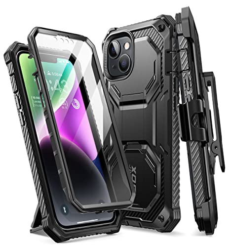 i-Blason Armorbox Series Designed for iPhone 14 Case 6.1' (2022)/iPhone 13 Case 6.1' (2021), Full-Body Rugged Holster Bumper Case with Built-in Screen Protector & Kickstand (Black)