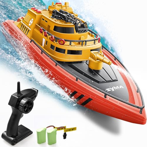 SYMA Remote Control Boat, 1: 28 Scale Simulated Fireboat with 2.4GHz Control, 15km/h High Speed RC Boats for Adults and Kids with 40 Mins Play Time, Dual Motors and Low Battery Reminder